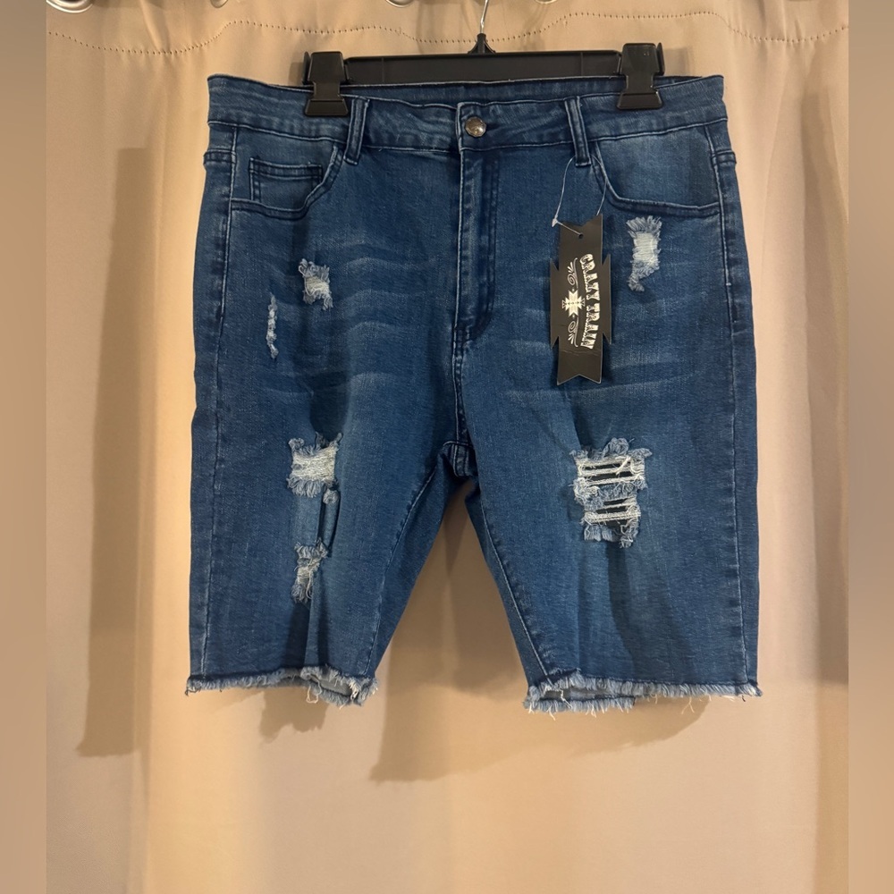 Crazy Train Ripped Blue Jean Shorts